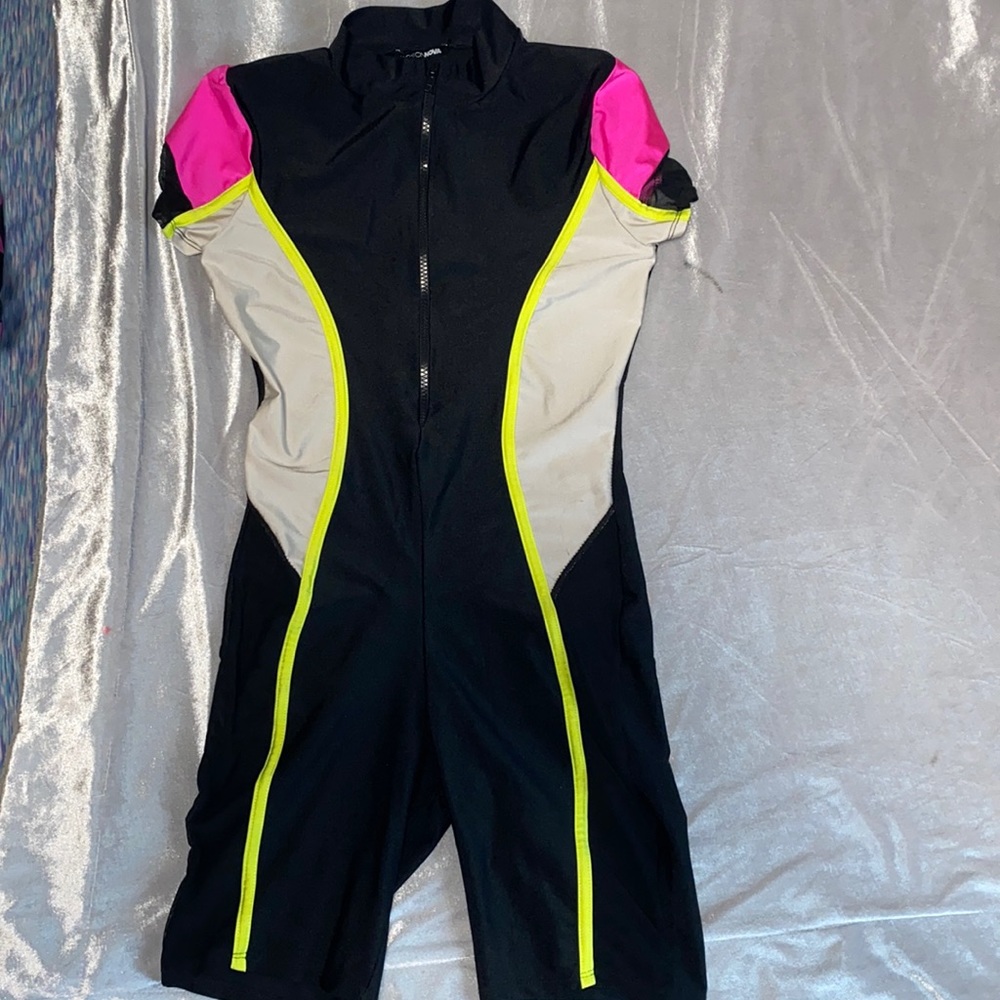 Neon black mesh one piece